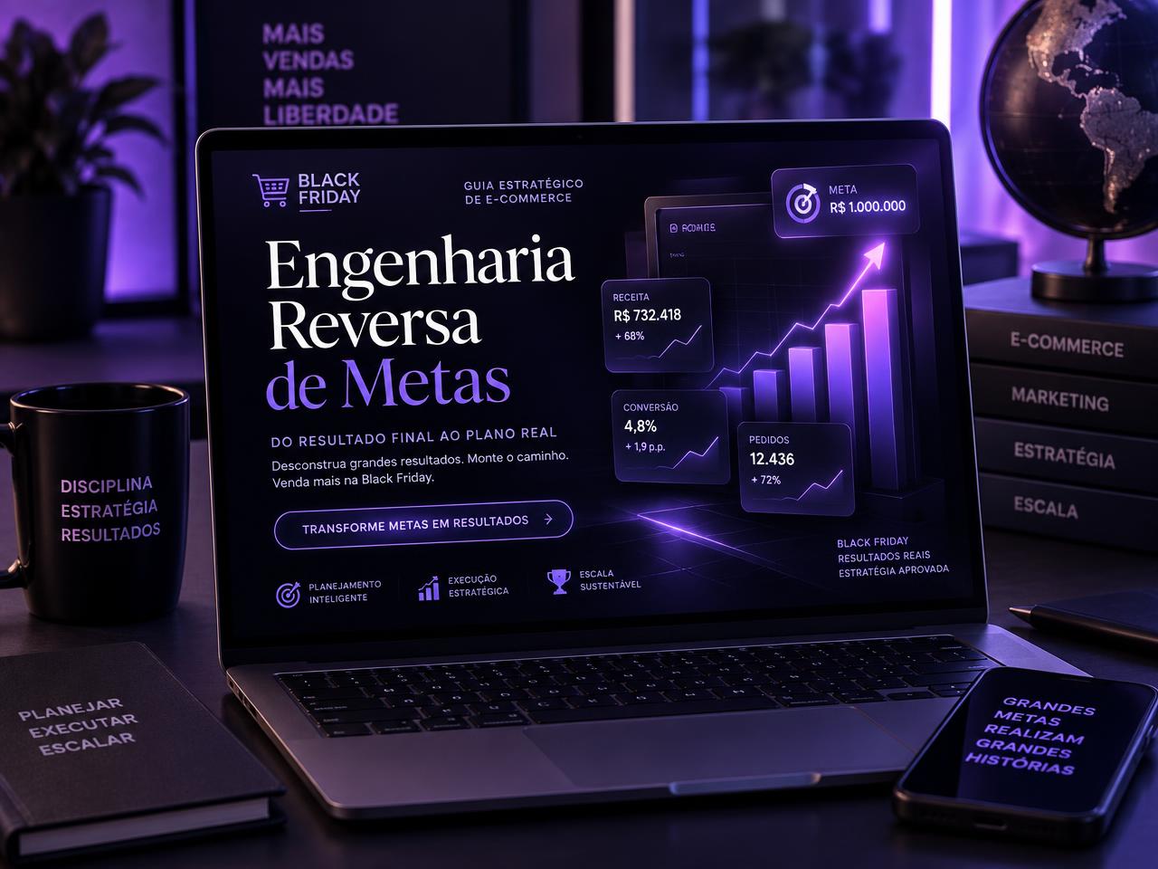 Engenharia Reversa de Metas exibido em um notebook